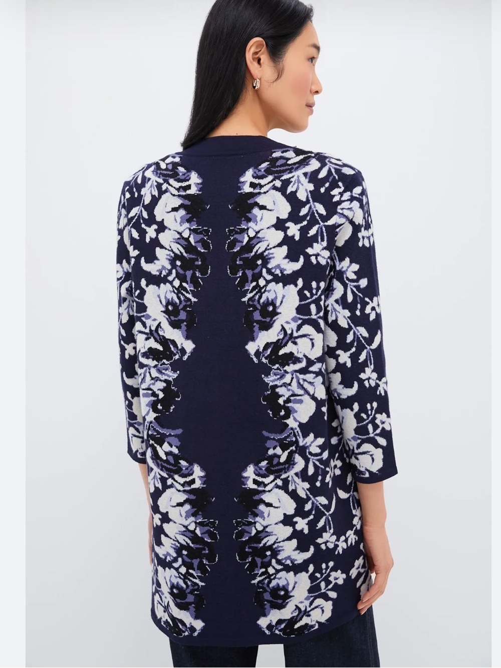 Tuckernuck Navy and White Floral Button-Front Long Cardigan - Picture 3 of 7